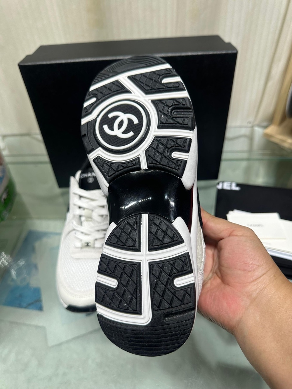 CHANEL Black & White CC Logo Runner Sneaker